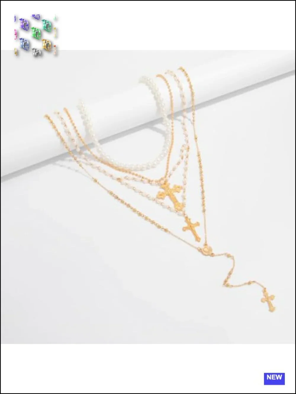 Layered Cross Necklace Set - Multi Chain Pendant Jewelry with Rhinestone Accents